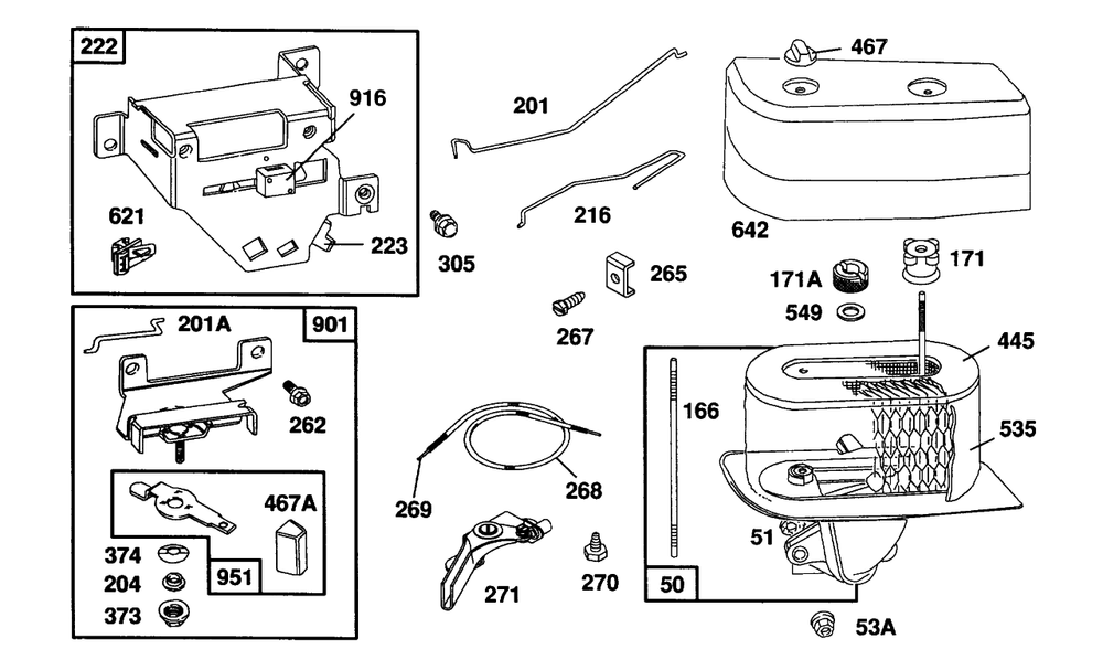 Controls, Air Cleaner Group Diagram and Parts List for 104772-0122-XX  Briggs and Stratton Engine